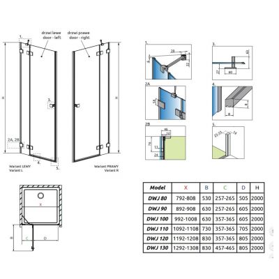 Drzwi prysznicowe 80 cm uchylne szczotkowany/szkło przezroczyste 100990809101R Radaway Essenza Pro DWJ