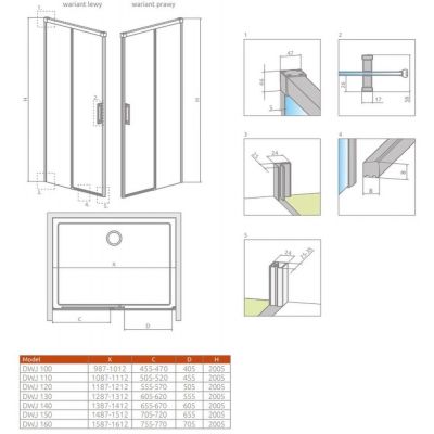 Drzwi prysznicowe 130 cm rozsuwane 3870170401L Radaway Idea White DWJ