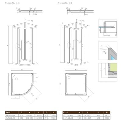 Ścianka prysznicowa 90 cm 334330101N Radaway Premium Plus 2S