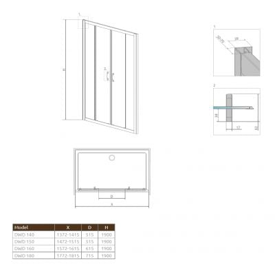 Drzwi prysznicowe 180 cm rozsuwane 333730108N Radaway Premium Plus DWD