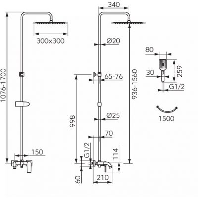 Ferro Algeo Square NP80BAQ13U zestaw prysznicowy ścienny z deszczownicą chrom