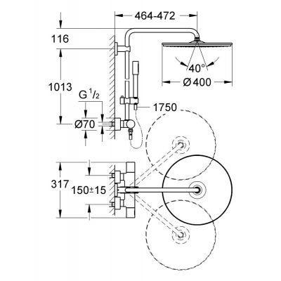 Zestaw prysznicowy ścienny termostatyczny z deszczownicą starlight chrome 27174001 Grohe Rainshower