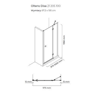Drzwi prysznicowe 100 cm uchylne chrom połysk/szkło przezroczyste 21205100 Oltens Disa