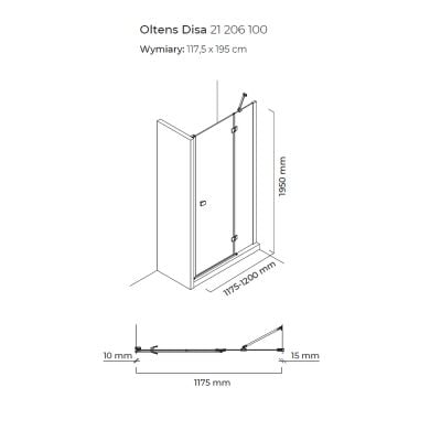 Drzwi prysznicowe 120 cm uchylne chrom połysk/szkło przezroczyste 21206100 Oltens Disa