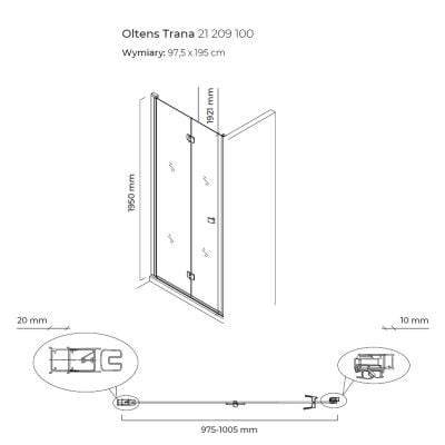 Drzwi prysznicowe 100 cm składane chrom połysk/szkło przezroczyste 21209100 Oltens Trana