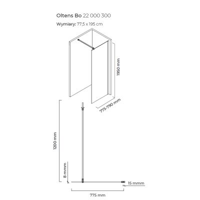 Ścianka prysznicowa 80 cm czarny mat/szkło przezroczyste 22000300 Oltens Bo