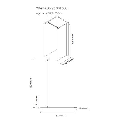 Ścianka prysznicowa 90 cm czarny mat/szkło przezroczyste 22001300 Oltens Bo