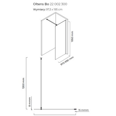 Ścianka prysznicowa 100 cm czarny mat/szkło przezroczyste 22002300 Oltens Bo