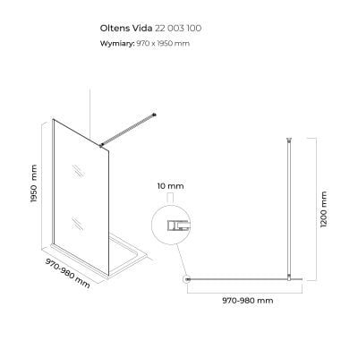 Ścianka prysznicowa 100 cm chrom połysk/szkło przezroczyste 22003100 Oltens Vida