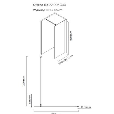 Ścianka prysznicowa 110 cm czarny mat/szkło przezroczyste 22003300 Oltens Bo