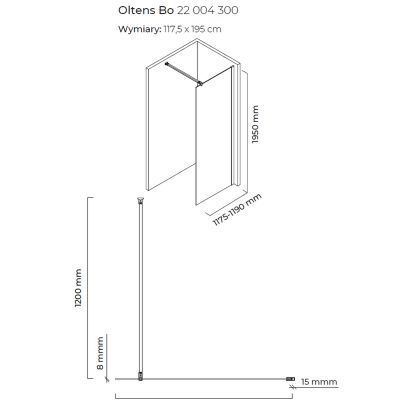 Ścianka prysznicowa 120 cm czarny mat/szkło przezroczyste 22004300 Oltens Bo