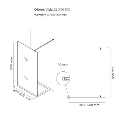 Ścianka prysznicowa walk-in 110 cm chrom połysk/szkło przezroczyste 22006100 Oltens Vida