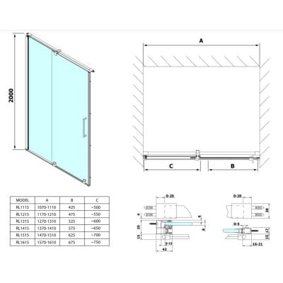 Drzwi prysznicowe 160 cm rozsuwane chrom połysk/szkło przezroczyste RL1615 Polysan Rolls Line