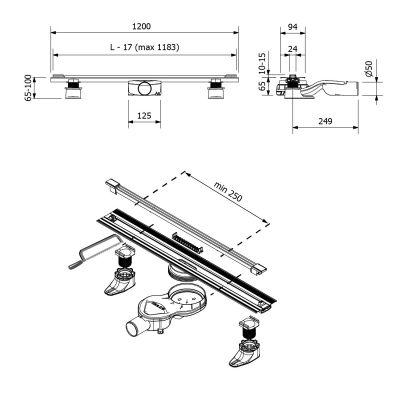 Odpływ liniowy 120 cm stal SV120 Polysan Slim Spring