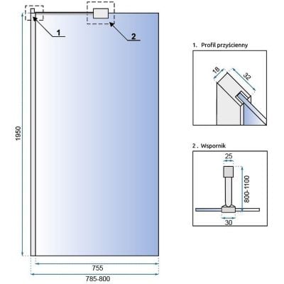 Ścianka prysznicowa 80 cm REAK7552 Rea Aero
