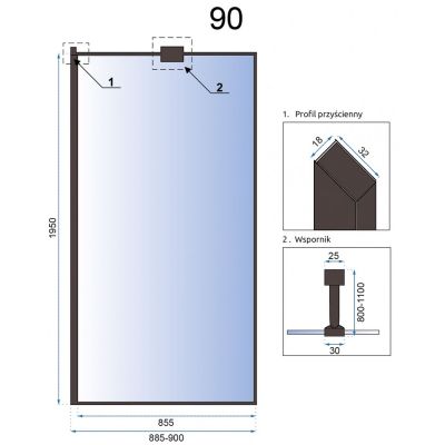 Ścianka prysznicowa 90 cm REAK7581 Rea Aero