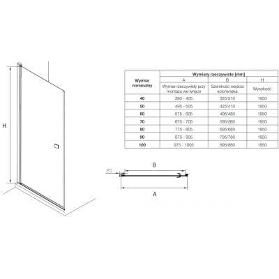 Drzwi prysznicowe 60 cm uchylne chrom połysk/szkło przezroczyste AM4706012M Roca Capital