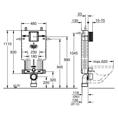 Stelaż podtynkowy do miski wc wiszącej 38643001 Grohe Uniset