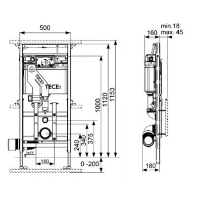 Stelaż podtynkowy do miski wiszącej 9600400 Tece Lux