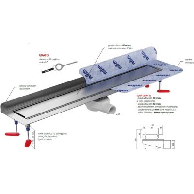 Odpływ prysznicowy 70 cm stal 500080600070 Wiper