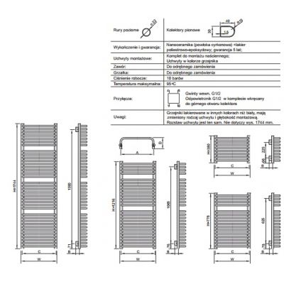 Grzejnik łazienkowy 50x174.4 cm A0005001744014010000 Enix Aster (A)