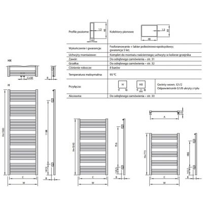 Grzejnik łazienkowy 55.5x158.3 cm H0005551583023030000 Enix Hiacynt (H)