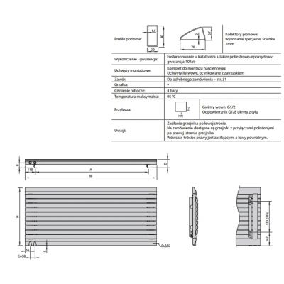Grzejnik pokojowy 61.5x140 cm podłączenie dolne MD01400061514L071000 Enix Madera (MD)