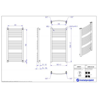 Grzejnik łazienkowy drabinkowy 103x50 cm biały AMBRA50100 Instal Projekt Ambra R