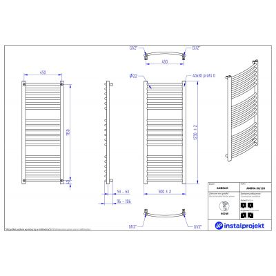 Grzejnik łazienkowy drabinkowy 123x50 cm biały AMBRA50120 Instal Projekt Ambra R