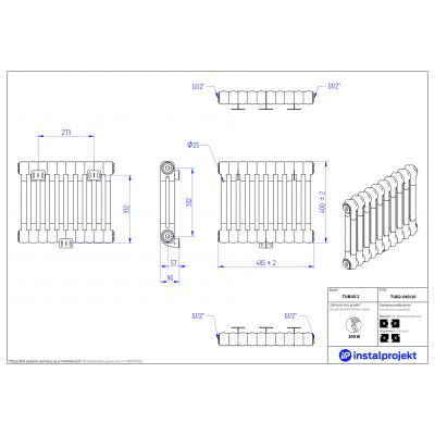 Grzejnik pokojowy 40x48.5 cm podłączenie boczne biały TUB204010 Instal Projekt Tubus 2