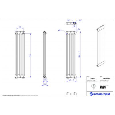 Grzejnik pokojowy 150x34.9 cm podłączenie dolne TUB215007V Instal Projekt Tubus 2