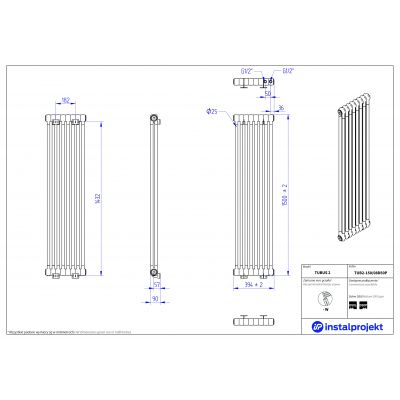 Grzejnik pokojowy 150x39.4 cm podłączenie dolne TUB215008D50P Instal Projekt Tubus 2