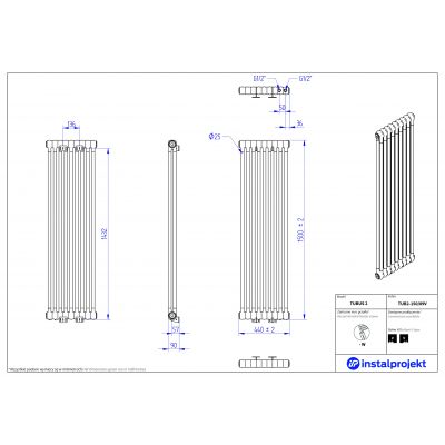 Grzejnik pokojowy 150x44 cm podłączenie dolne TUB215009V Instal Projekt Tubus 2