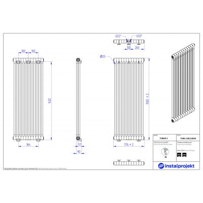 Grzejnik pokojowy 150x57.6 cm podłączenie dolne TUB215012D50 Instal Projekt Tubus 2