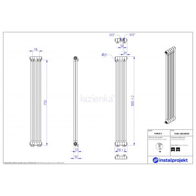 Grzejnik pokojowy 180x25.8 cm podłączenie dolne biały TUB218005D50 Instal Projekt Tubus 2
