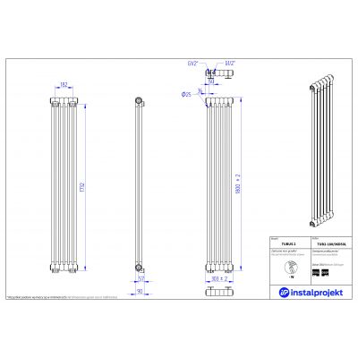 Grzejnik pokojowy 180x30.3 cm podłączenie dolne TUB218006D50L Instal Projekt Tubus 2