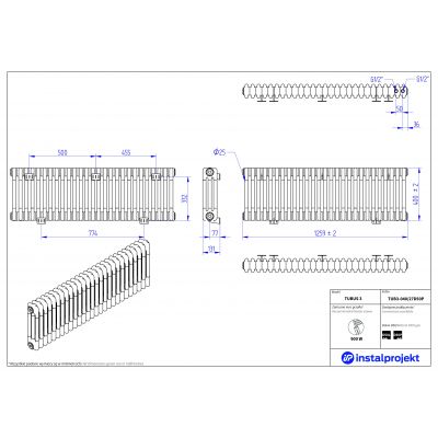 Grzejnik pokojowy 40x125.9 cm podłączenie dolne TUB304027D50P Instal Projekt Tubus 3