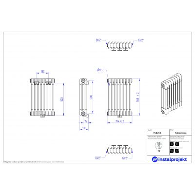 Grzejnik pokojowy 56.8x39.4 cm podłączenie boczne biały TUB305008 Instal Projekt Tubus 3