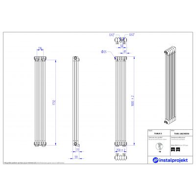Grzejnik pokojowy 180x25.8 cm podłączenie dolne TUB318005D50 Instal Projekt Tubus 3
