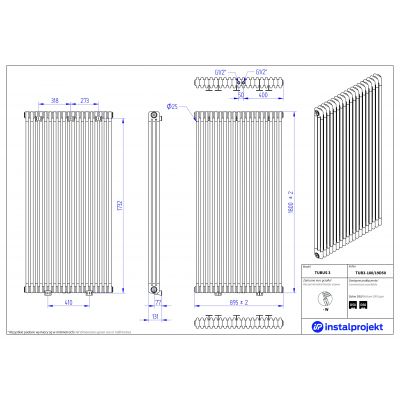 Grzejnik pokojowy 180x89.5 cm podłączenie dolne TUB318019D50 Instal Projekt Tubus 3