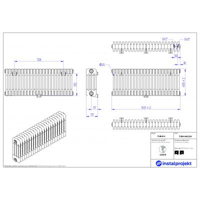 Grzejnik pokojowy 40x103.1 cm podłączenie dolne TUB404022V Instal Projekt Tubus 4