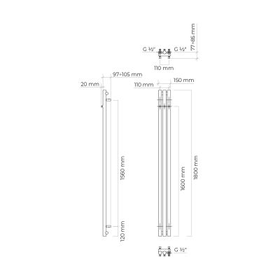 Grzejnik łazienkowy dekoracyjny 180x15 cm czarny 55011300 Oltens Stang