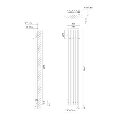 Grzejnik elektryczny 180x31.5 cm 55118610 Oltens Stang
