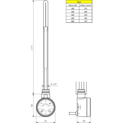 Grzałka elektryczna 400 W chrom MOAC400 Sapho Moa