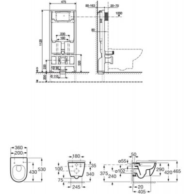 Zestaw miska z deską i stelaż A893106300 Roca Duplo One