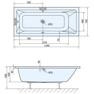 Wanna prostokątna 170x75 cm A1775 Aqualine Nisa
