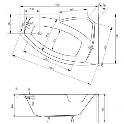 Wanna narożna 170x110 cm prawa biała #WAR170NP Besco Rima