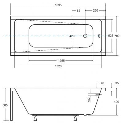 Wanna prostokątna 170x70 cm biała #WAM170MO Besco Modern