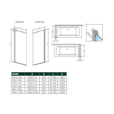 Parawan nawannowy 50 cm 1-częściowy złoty szczotkowany/szkło przezroczyste 100110509901R Radaway Nes PNJ