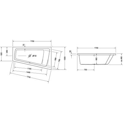 Wanna narożna 170x100 cm prawostronna biały 700213000000000 Duravit PuraVida